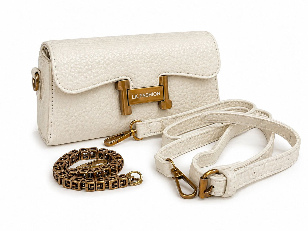 Noir Luxe Chain Sling Bag (White)