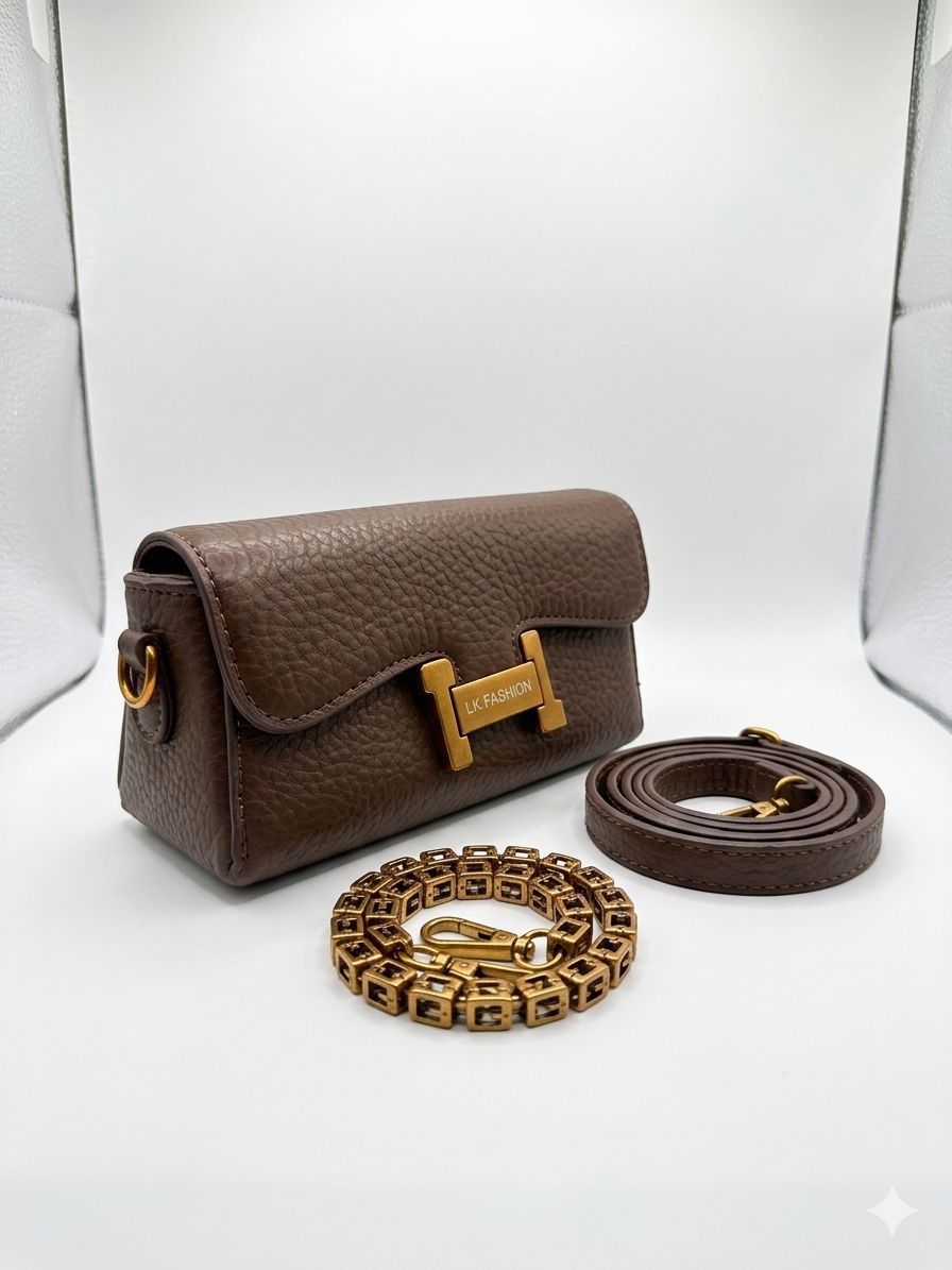 Noir Luxe Chain Sling Bag (Brown)
