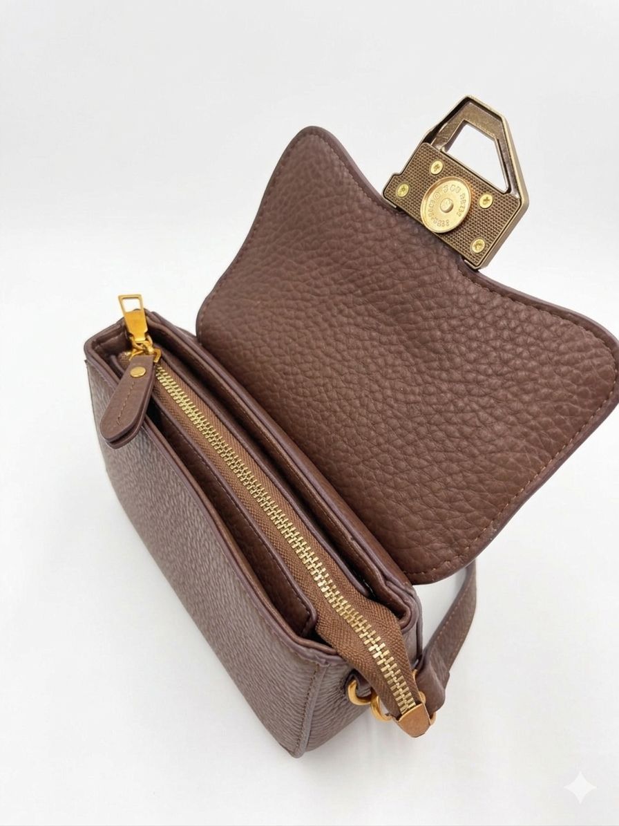 Noir Luxe Chain Sling Bag (Brown)