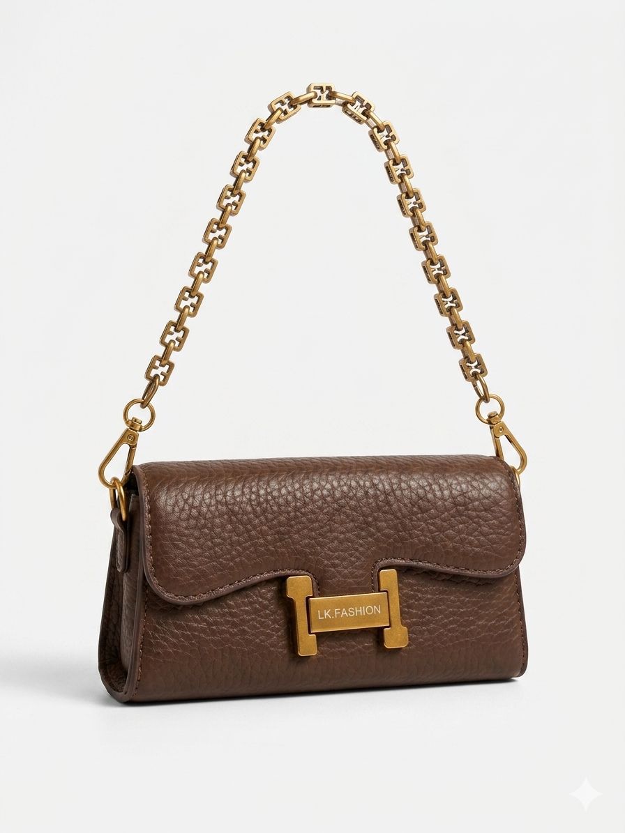 Noir Luxe Chain Sling Bag (Brown)