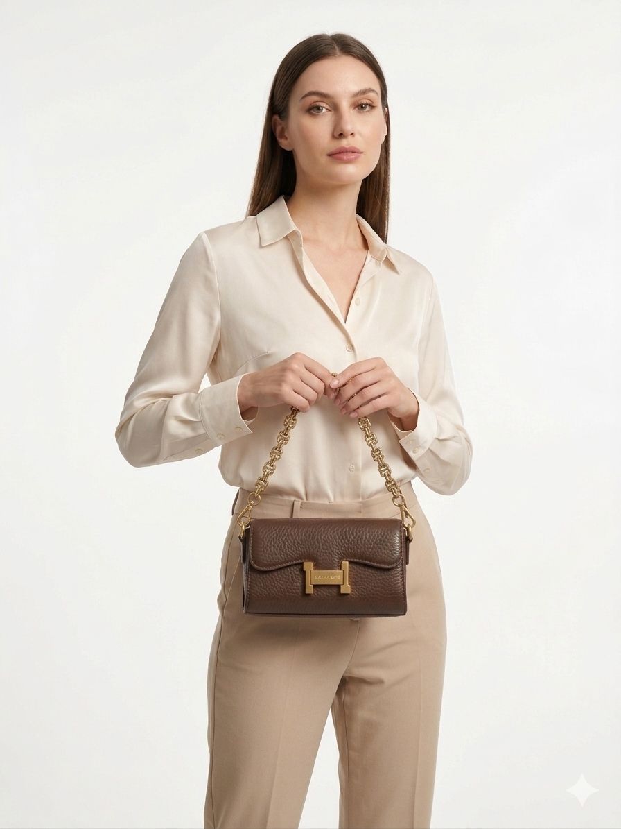 Noir Luxe Chain Sling Bag (Brown)