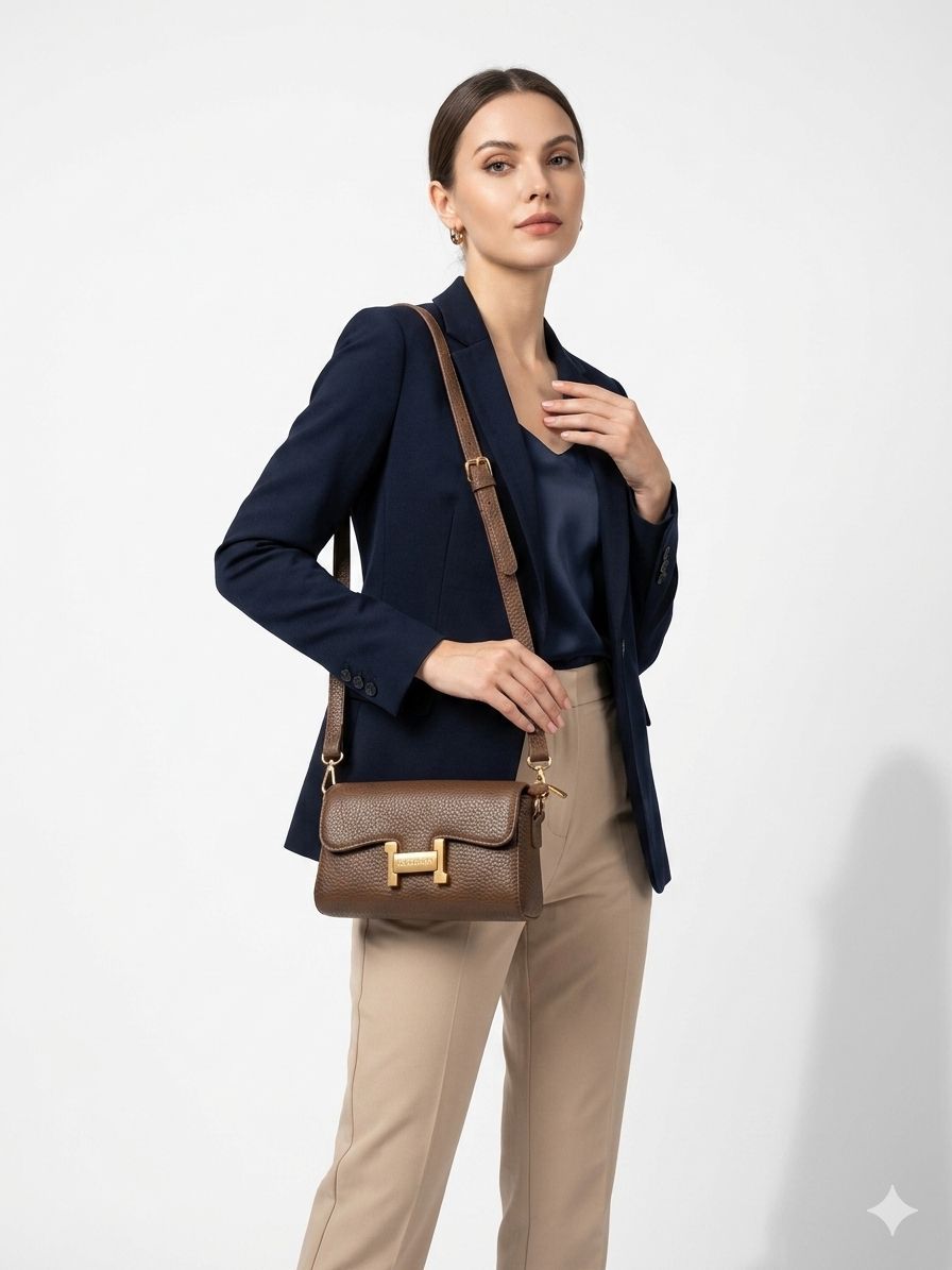 Noir Luxe Chain Sling Bag (Brown)